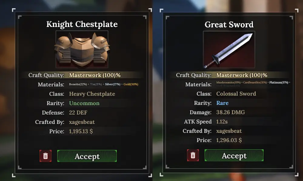 Forging heavy weapons and armor in The Forge for maximum profit